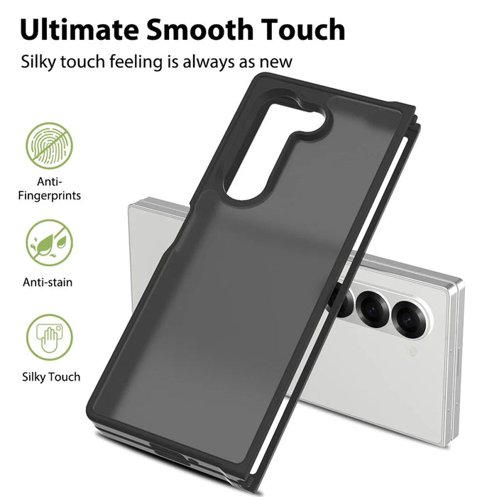 For Samsung Galaxy Z Fold6 5G Translucent Case Anti-fingerprint Shockproof TPU PC Protective Cover - Black - 2