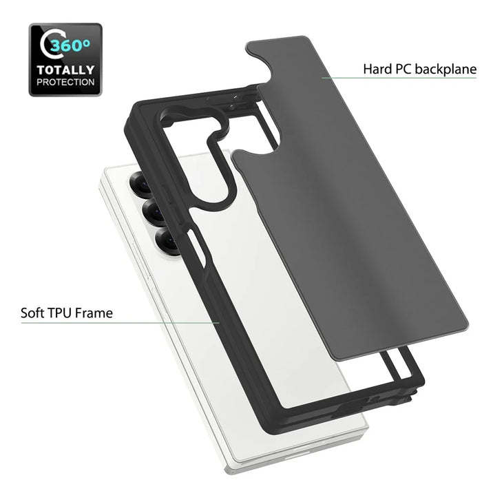 For Samsung Galaxy Z Fold6 5G Translucent Case Anti-fingerprint Shockproof TPU PC Protective Cover - Black - 5