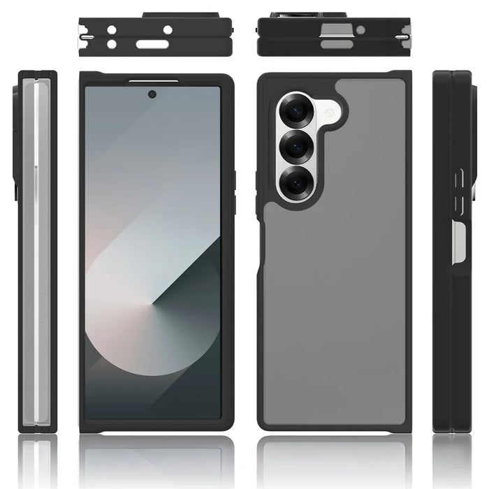For Samsung Galaxy Z Fold6 5G Translucent Case Anti-fingerprint Shockproof TPU PC Protective Cover - Black - 6