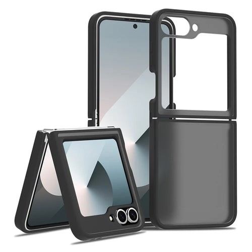 Translucent Case For Samsung Galaxy Z Flip6 5G  /  Flip7 FE 5G Anti-fingerprint Shockproof TPU PC Protective Cover - Black - 1