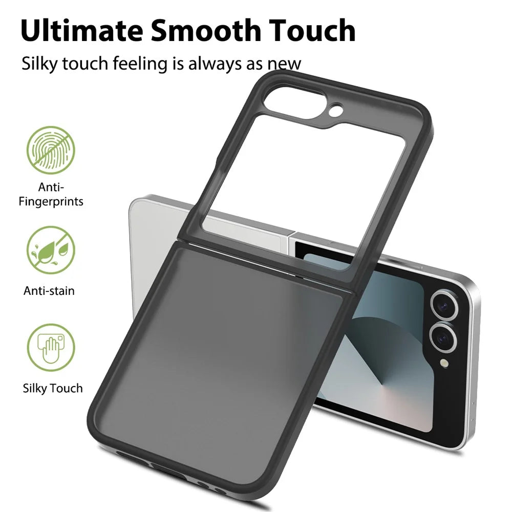 Translucent Case For Samsung Galaxy Z Flip6 5G  /  Flip7 FE 5G Anti-fingerprint Shockproof TPU PC Protective Cover - Black - 2