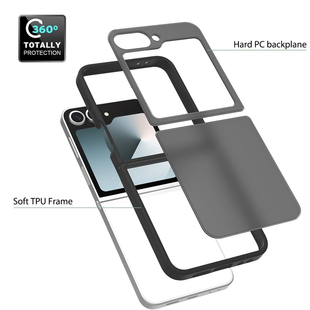 Translucent Case For Samsung Galaxy Z Flip6 5G  /  Flip7 FE 5G Anti-fingerprint Shockproof TPU PC Protective Cover - Black - 5