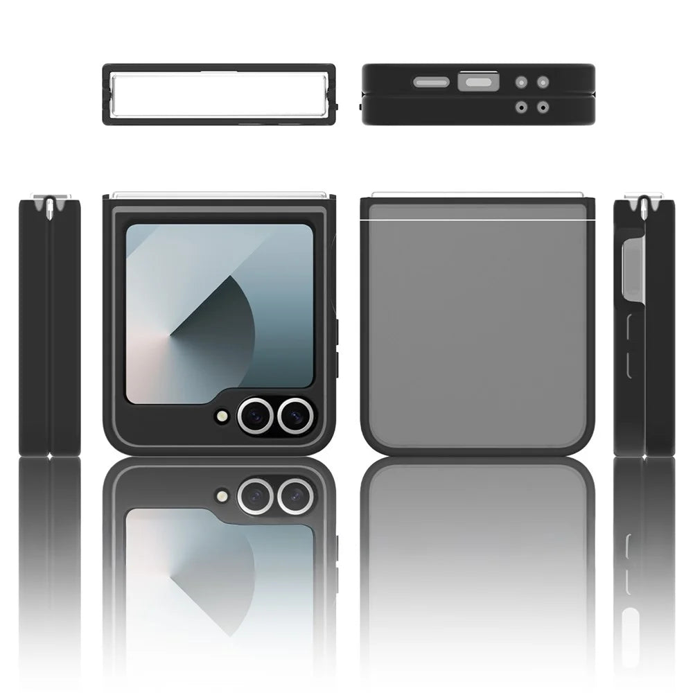 Translucent Case For Samsung Galaxy Z Flip6 5G  /  Flip7 FE 5G Anti-fingerprint Shockproof TPU PC Protective Cover - Black - 6