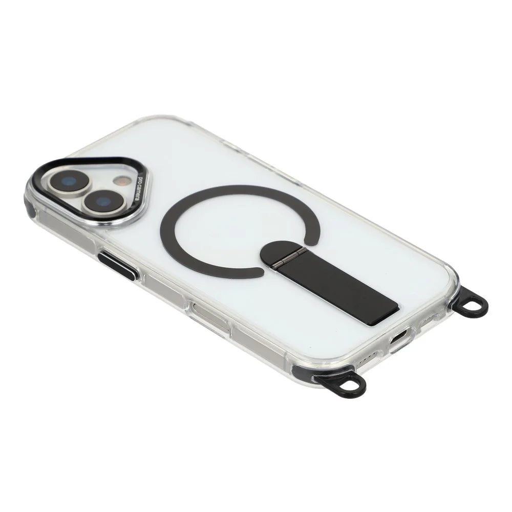 For iPhone 17 Magnetic Phone Case with Kickstand and 2-in-1 6mm 150cm Length Strap PC TPU Phone Cover - Black - 4