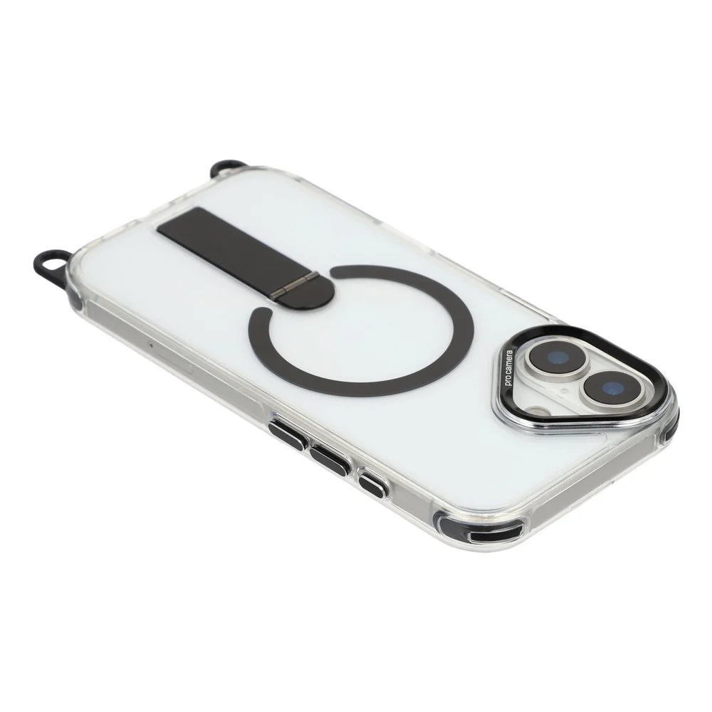 For iPhone 17 Magnetic Phone Case with Kickstand and 2-in-1 6mm 150cm Length Strap PC TPU Phone Cover - Black - 5
