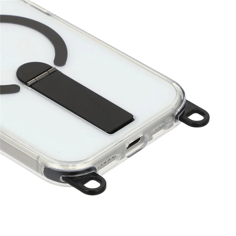 For iPhone 17 Magnetic Phone Case with Kickstand and 2-in-1 6mm 150cm Length Strap PC TPU Phone Cover - Black - 6