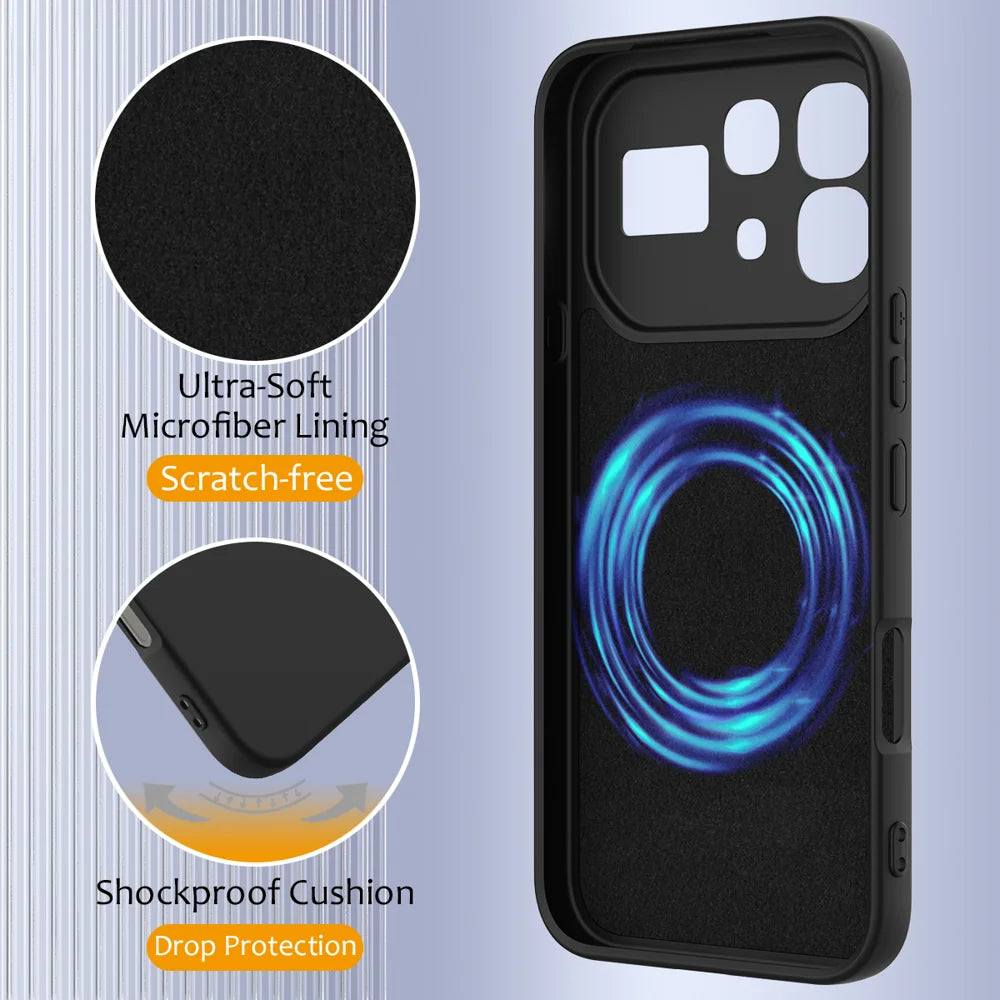 For Infinix Note 60 Pro 5G / Infinix Note 60 5G Magnetic Case Anti-Drop Liquid Silicone Phone Cover with Lanyard - Black - 7