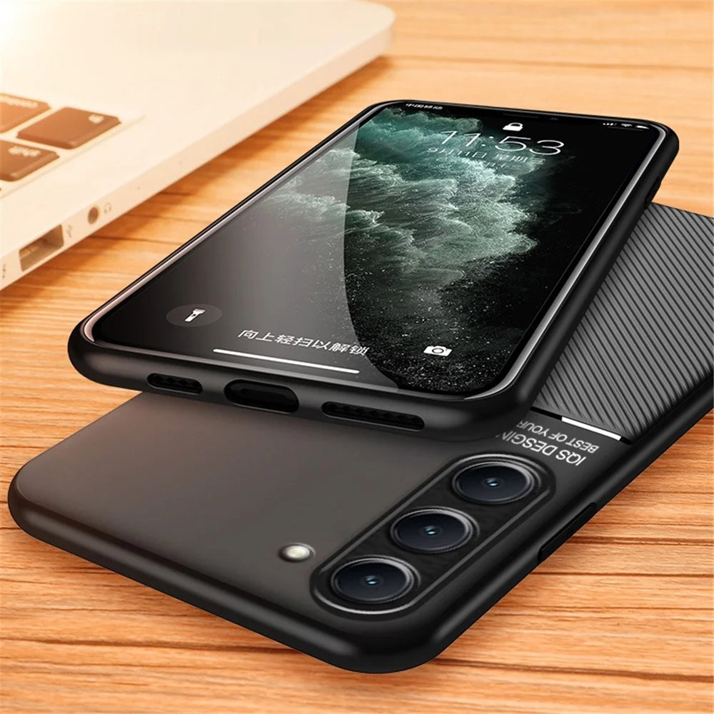 For Samsung Galaxy S23+ Lines Imprinted Phone Case PU Leather+TPU Anti-drop Cover with Built-in Metal Sheet - Black - 4