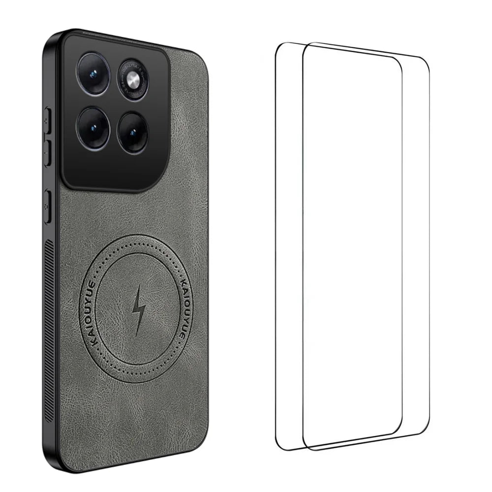 WANLONFENG For Motorola Moto X70 Air 5G / Motorola Edge 70 5G SD Series Magnetic Case Nappa Texture PC TPU Phone Cover with 2Pcs Screen Film - Grey - 1