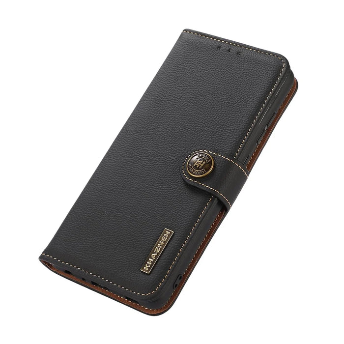 KHAZNEH for OnePlus 15T 5G Case Genuine Cow Leather RFID Blocking Wallet Phone Cover - Black - 5
