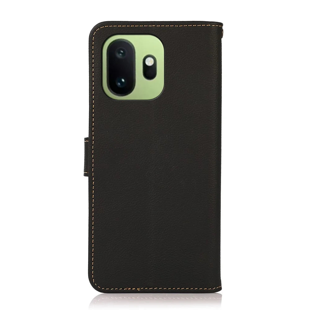 KHAZNEH for OnePlus 15T 5G Case Genuine Cow Leather RFID Blocking Wallet Phone Cover - Black - 7