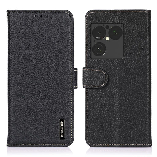 KHAZNEH For Sony Xperia 1 VIII Wallet Case Litchi Texture Genuine Cow Leather Flip Phone Cover - Black - 1