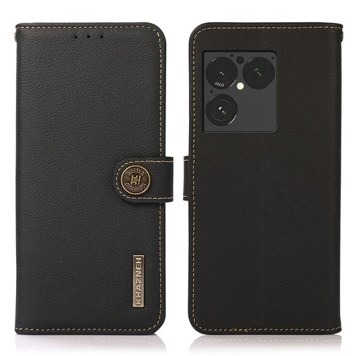 KHAZNEH for Sony Xperia 1 VIII Case Genuine Cow Leather RFID Blocking Wallet Phone Cover - Black - 1