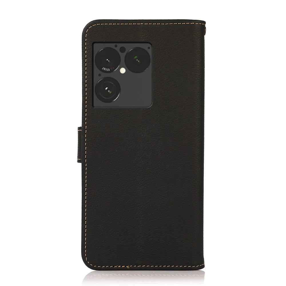 KHAZNEH for Sony Xperia 1 VIII Case Genuine Cow Leather RFID Blocking Wallet Phone Cover - Black - 7