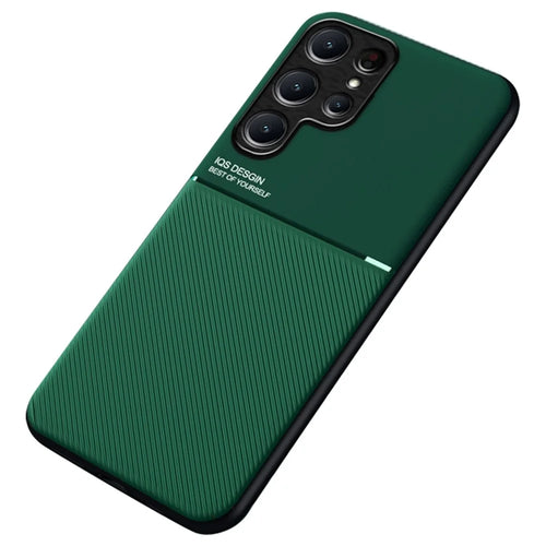 For Samsung Galaxy S23 Ultra Lines Imprinted PU Leather+TPU Case Built-in Metal Sheet Anti-scratch Phone Cover - Green - 1