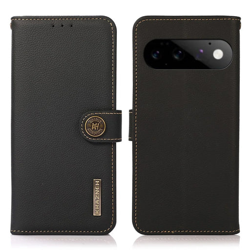 KHAZNEH for Google Pixel 11  /  Pixel 11 Pro Case Genuine Cow Leather RFID Blocking Wallet Phone Cover - Black - 1
