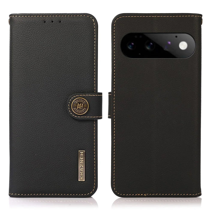 KHAZNEH for Google Pixel 11  /  Pixel 11 Pro Case Genuine Cow Leather RFID Blocking Wallet Phone Cover - Black - 1