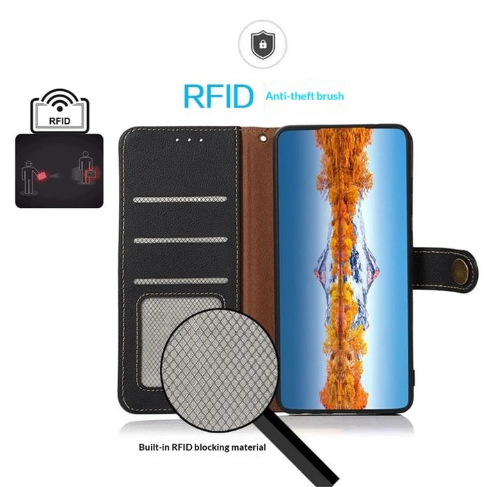 KHAZNEH for Google Pixel 11  /  Pixel 11 Pro Case Genuine Cow Leather RFID Blocking Wallet Phone Cover - Black - 4
