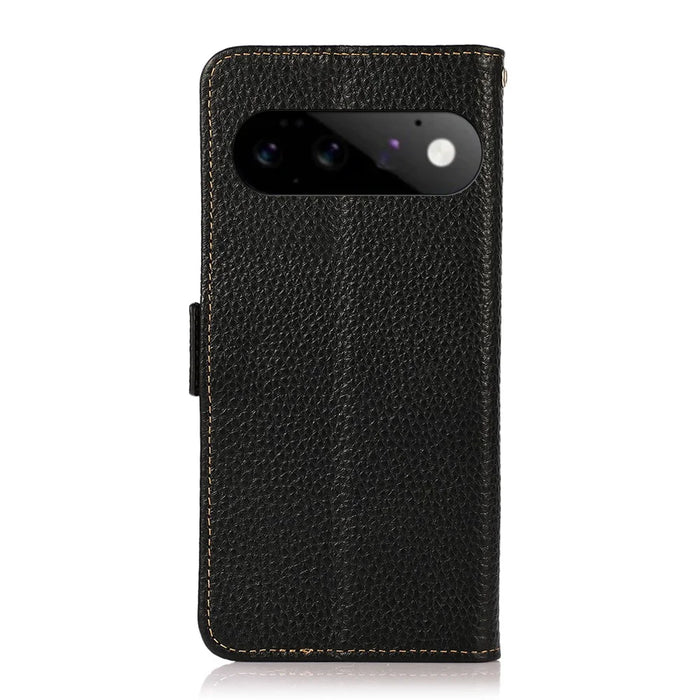 KHAZNEH for Google Pixel 11  /  Pixel 11 Pro Phone Case Litchi Texture Genuine Cow Leather Cover RFID Blocking - Black - 7