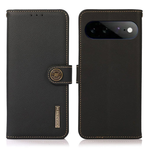 KHAZNEH for Google Pixel 11 Pro XL Case Genuine Cow Leather RFID Blocking Wallet Phone Cover - Black - 1