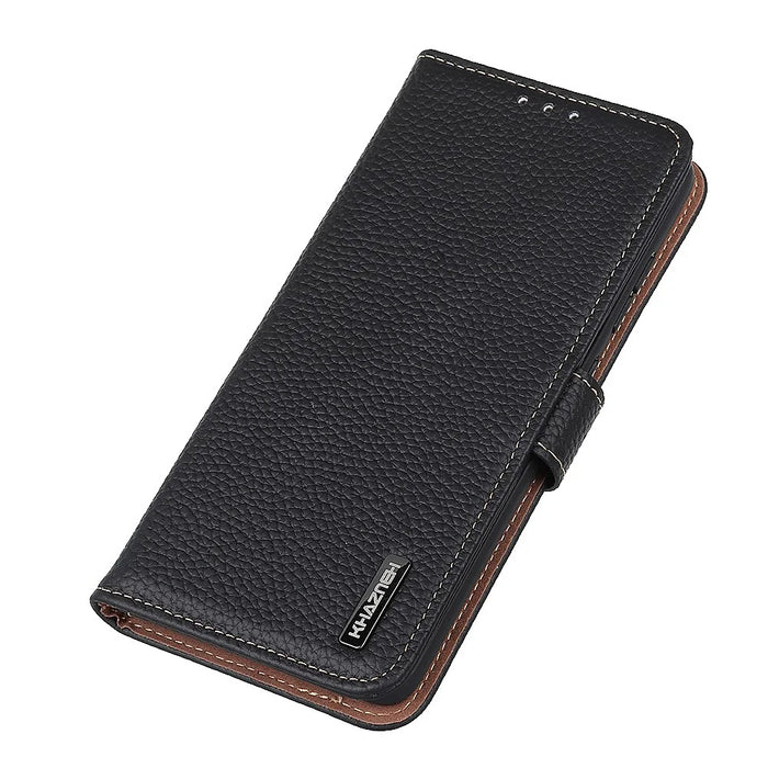 KHAZNEH For Samsung Galaxy A27 5G Wallet Case Litchi Texture Genuine Cow Leather Flip Phone Cover - Black - 4
