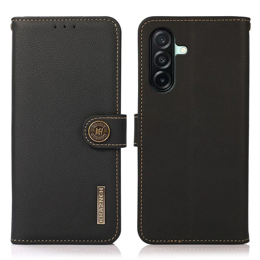 KHAZNEH for Samsung Galaxy A27 5G Case Genuine Cow Leather RFID Blocking Wallet Phone Cover - Black - 1