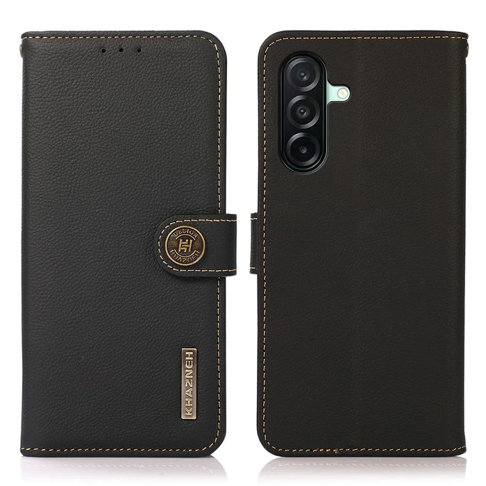 KHAZNEH for Samsung Galaxy A27 5G Case Genuine Cow Leather RFID Blocking Wallet Phone Cover - Black - 1