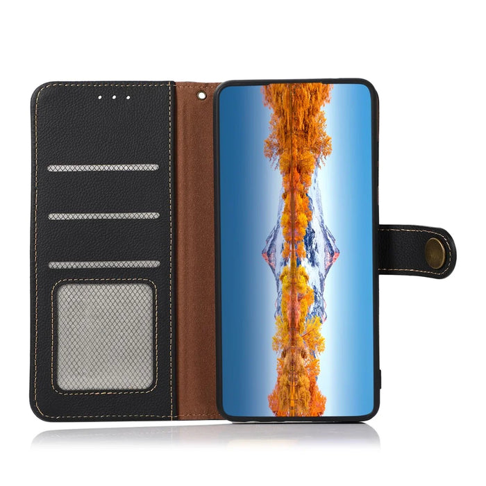 KHAZNEH for Samsung Galaxy A27 5G Case Genuine Cow Leather RFID Blocking Wallet Phone Cover - Black - 3