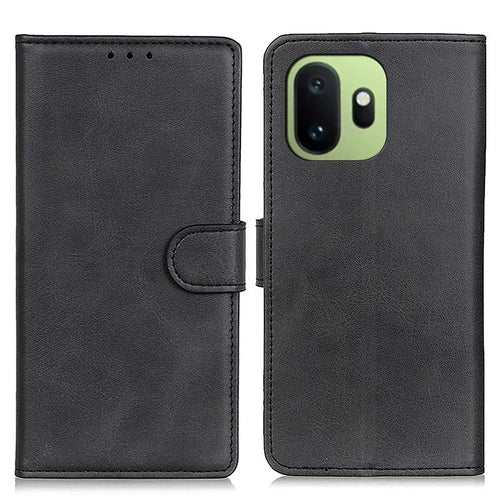 For OnePlus 15T 5G Case Cowhide Texture Leather Wallet Stand Phone Cover - Black - 1