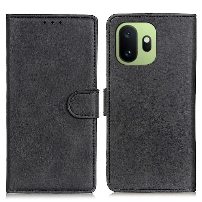For OnePlus 15T 5G Case Cowhide Texture Leather Wallet Stand Phone Cover - Black - 1