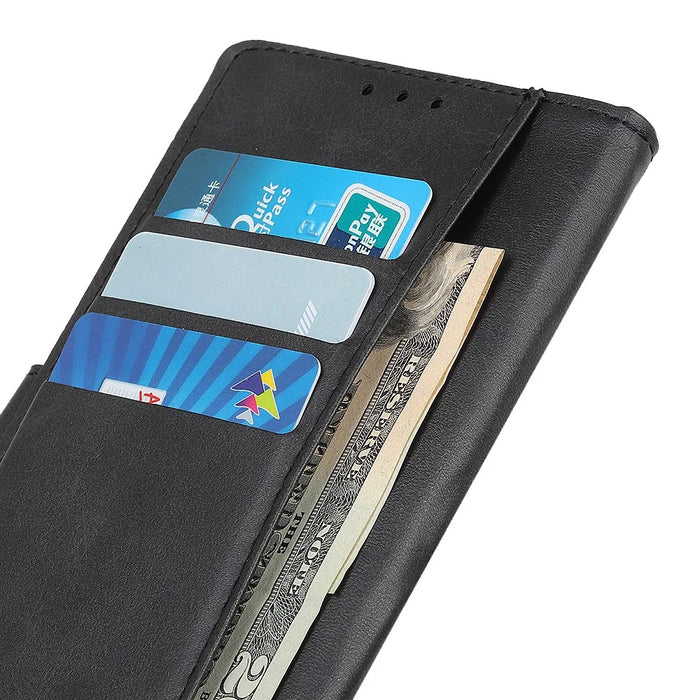 For OnePlus 15T 5G Case Cowhide Texture Leather Wallet Stand Phone Cover - Black - 5