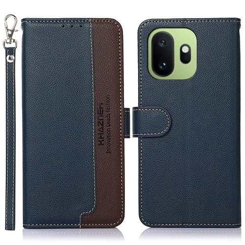 KHAZNEH For OnePlus 15T 5G Case RFID Blocking Wallet Litchi Texture PU Leather Phone Cover with Strap - Blue - 1