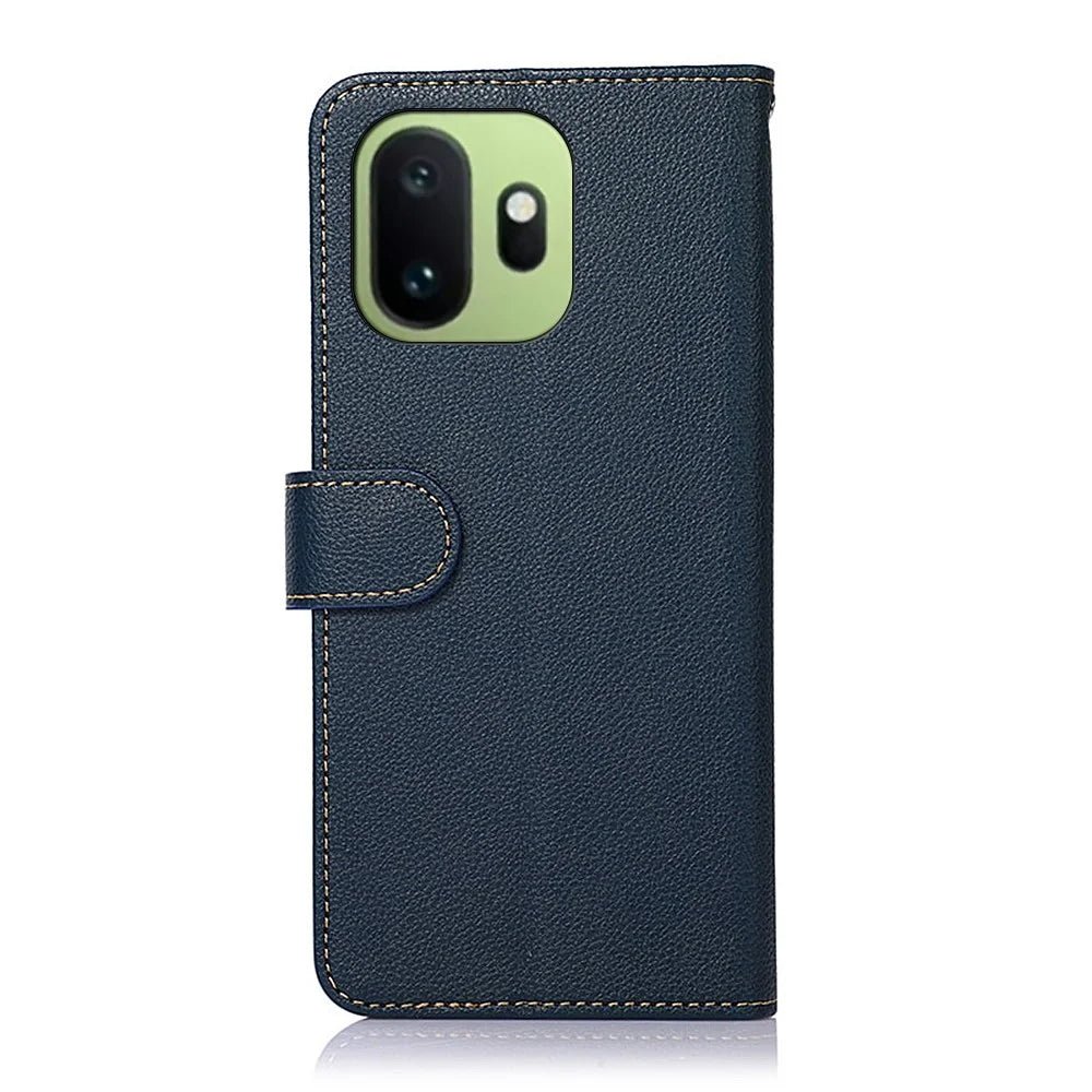 KHAZNEH For OnePlus 15T 5G Case RFID Blocking Wallet Litchi Texture PU Leather Phone Cover with Strap - Blue - 7