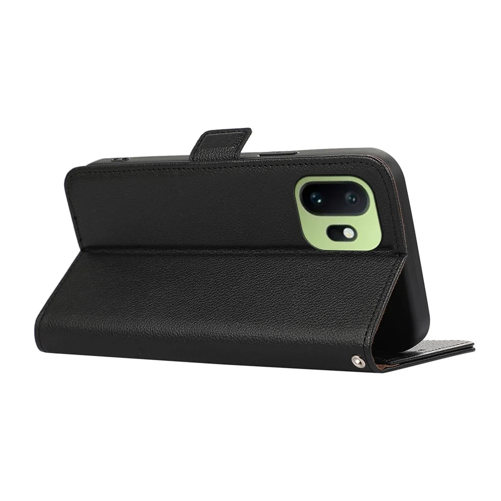 ABEEL For OnePlus 15T 5G Case Litchi Texture Leather RFID Blocking Phone Cover - Black - 3