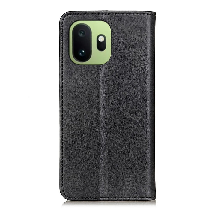 For OnePlus 15T 5G Case Cowhide Texture Split Leather Flip Wallet Phone Cover - Black - 7