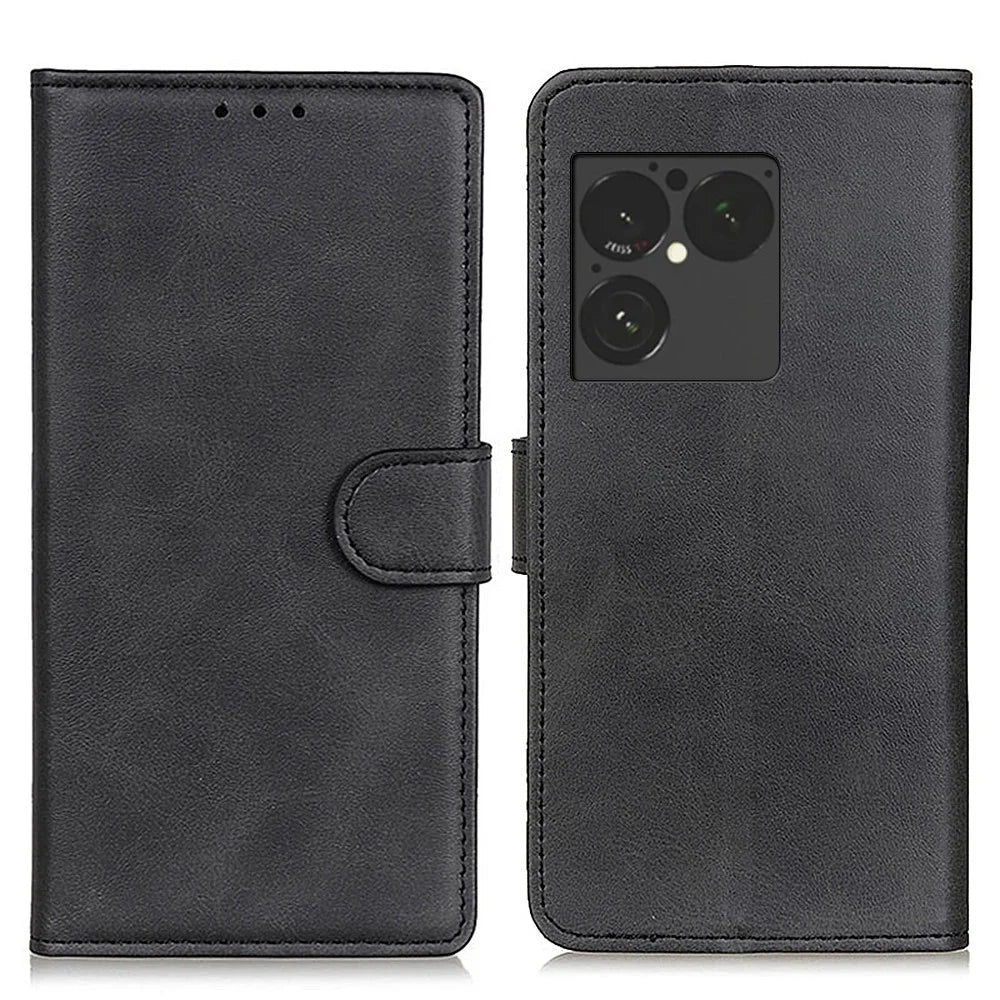 For Sony Xperia 1 VIII Case Cowhide Texture Leather Wallet Stand Phone Cover - Black - 1
