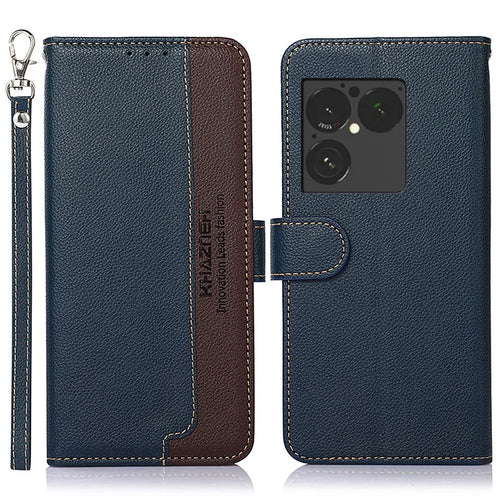 KHAZNEH For Sony Xperia 1 VIII Case RFID Blocking Wallet Litchi Texture PU Leather Phone Cover with Strap - Blue - 1
