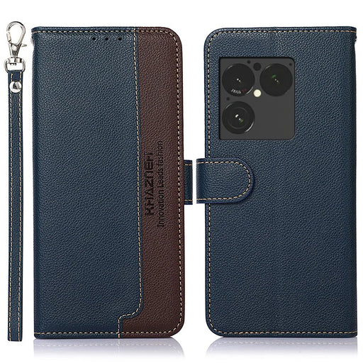 KHAZNEH For Sony Xperia 1 VIII Case RFID Blocking Wallet Litchi Texture PU Leather Phone Cover with Strap - Blue - 1