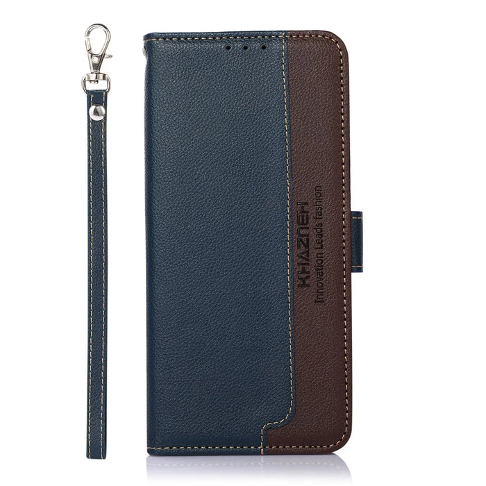 KHAZNEH For Sony Xperia 1 VIII Case RFID Blocking Wallet Litchi Texture PU Leather Phone Cover with Strap - Blue - 6