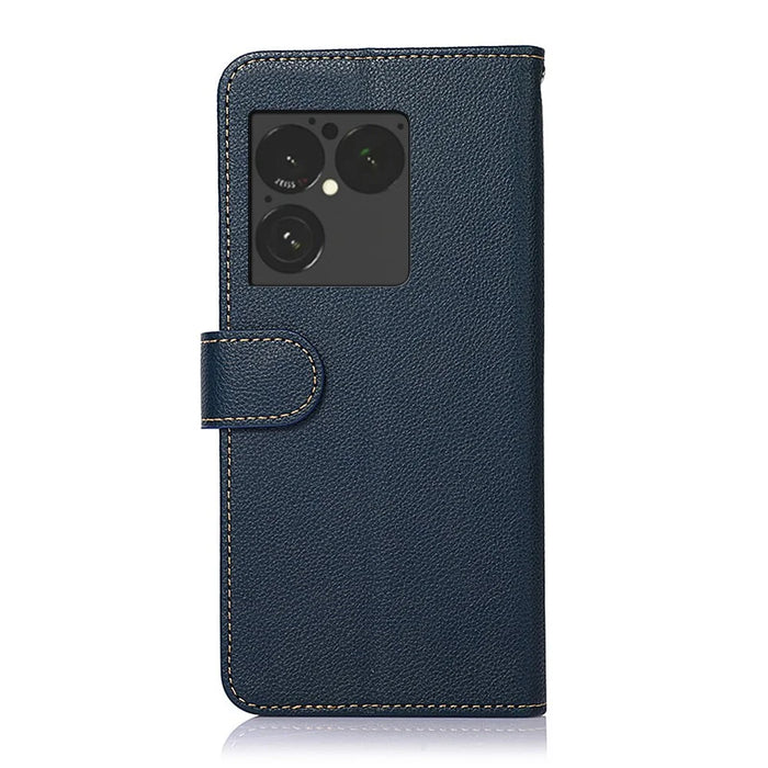 KHAZNEH For Sony Xperia 1 VIII Case RFID Blocking Wallet Litchi Texture PU Leather Phone Cover with Strap - Blue - 7