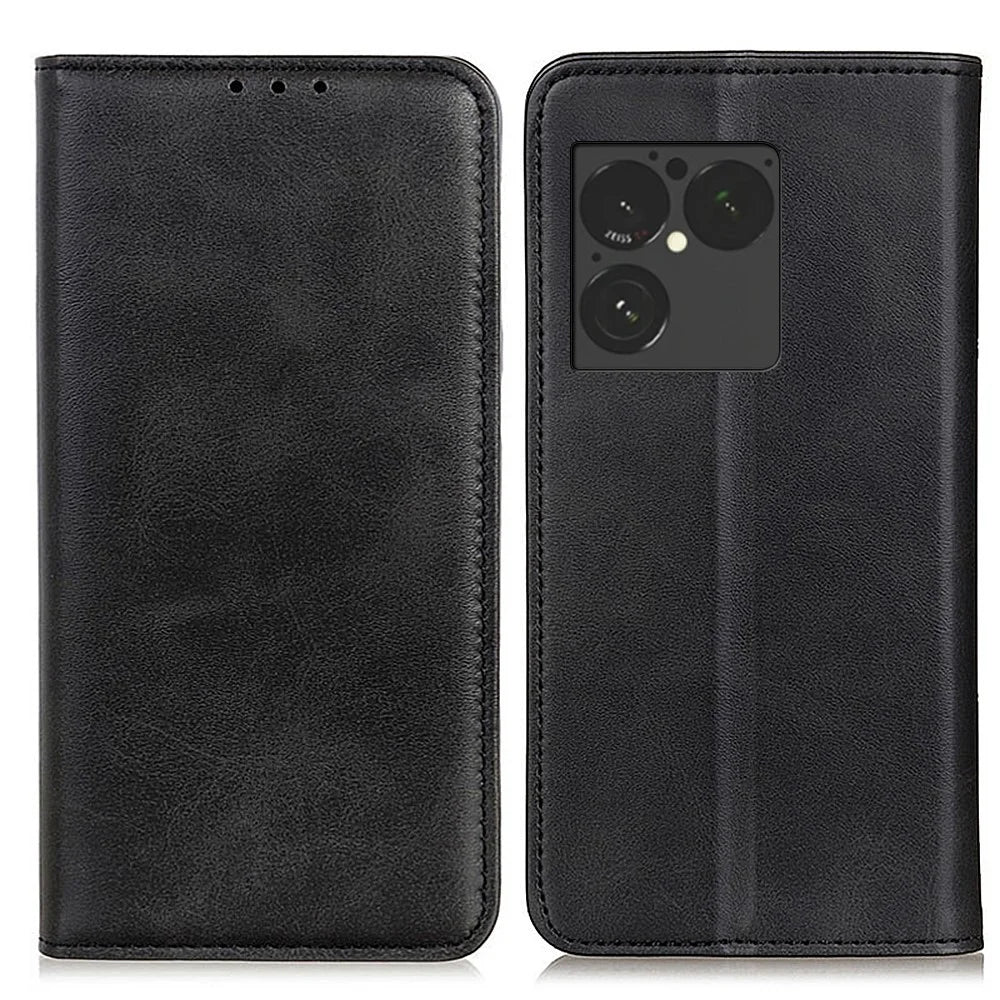 For Sony Xperia 1 VIII Case Cowhide Texture Split Leather Flip Wallet Phone Cover - Black - 1