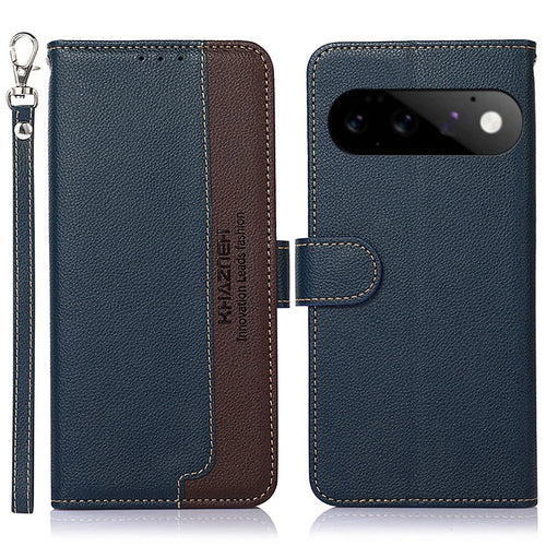 KHAZNEH For Google Pixel 11  /  Pixel 11 Pro Case RFID Blocking Wallet Litchi Texture PU Leather Phone Cover with Strap - Blue - 1