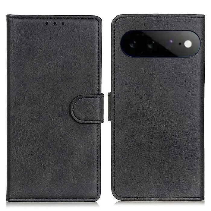 For Google Pixel 11 Pro XL Case Cowhide Texture Leather Wallet Stand Phone Cover - Black - 1