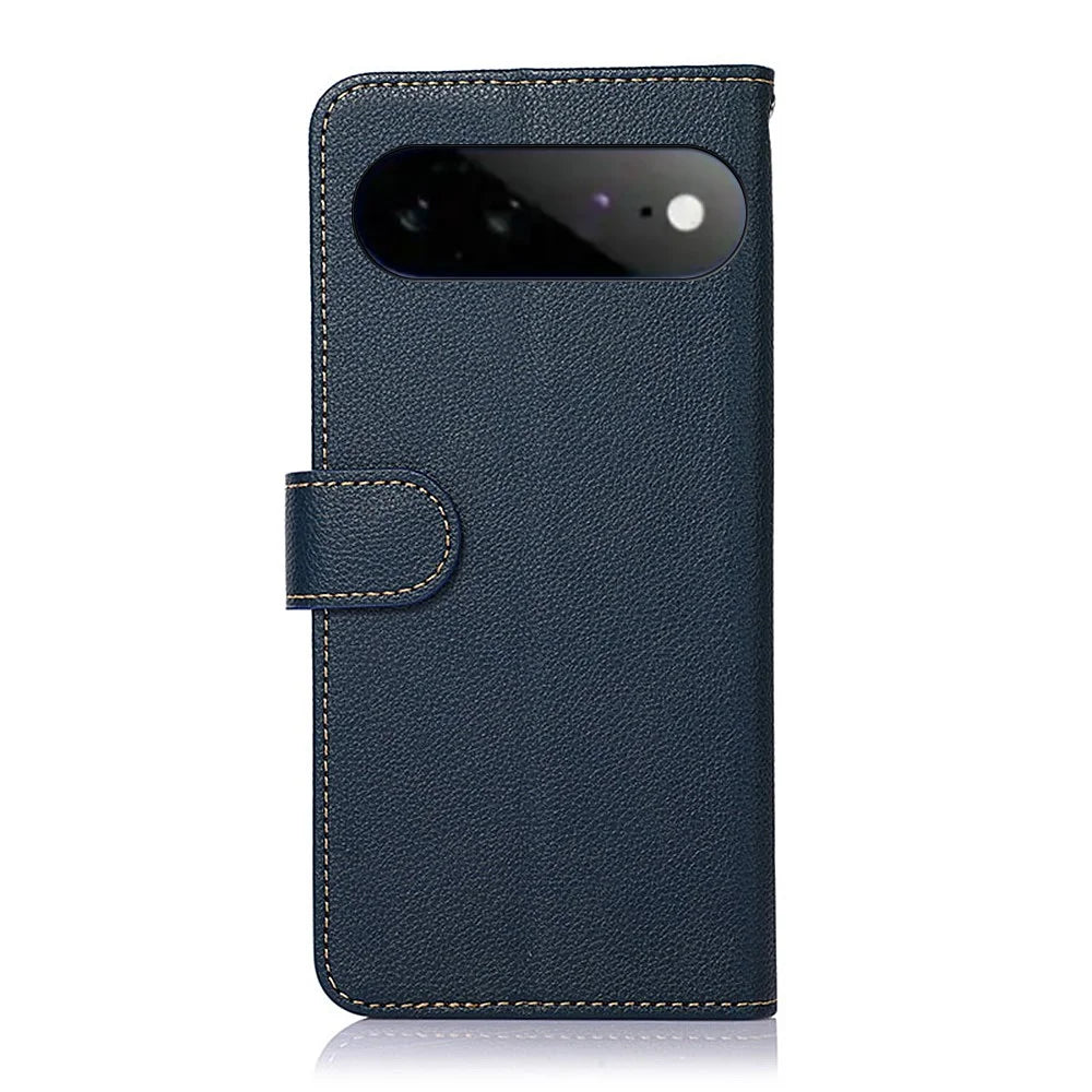 KHAZNEH For Google Pixel 11 Pro XL Case RFID Blocking Wallet Litchi Texture PU Leather Phone Cover with Strap - Blue - 7