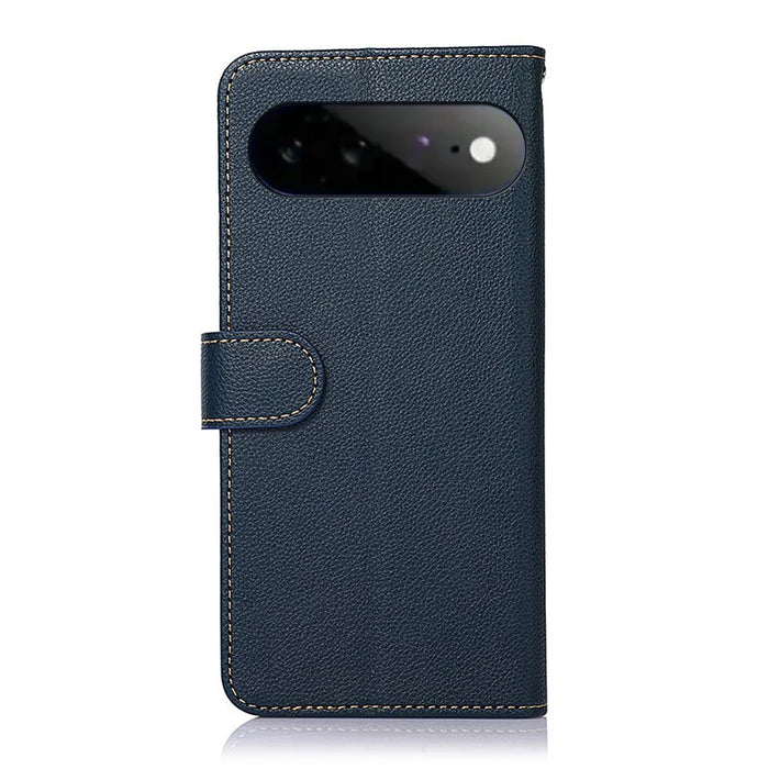 KHAZNEH For Google Pixel 11 Pro XL Case RFID Blocking Wallet Litchi Texture PU Leather Phone Cover with Strap - Blue - 7