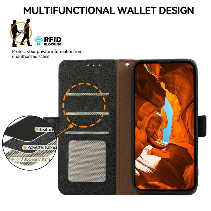 ABEEL For Google Pixel 11 Pro XL Case Litchi Texture Leather RFID Blocking Phone Cover - Black - 4