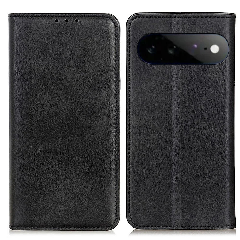 For Google Pixel 11 Pro XL Case Cowhide Texture Split Leather Flip Wallet Phone Cover - Black - 1