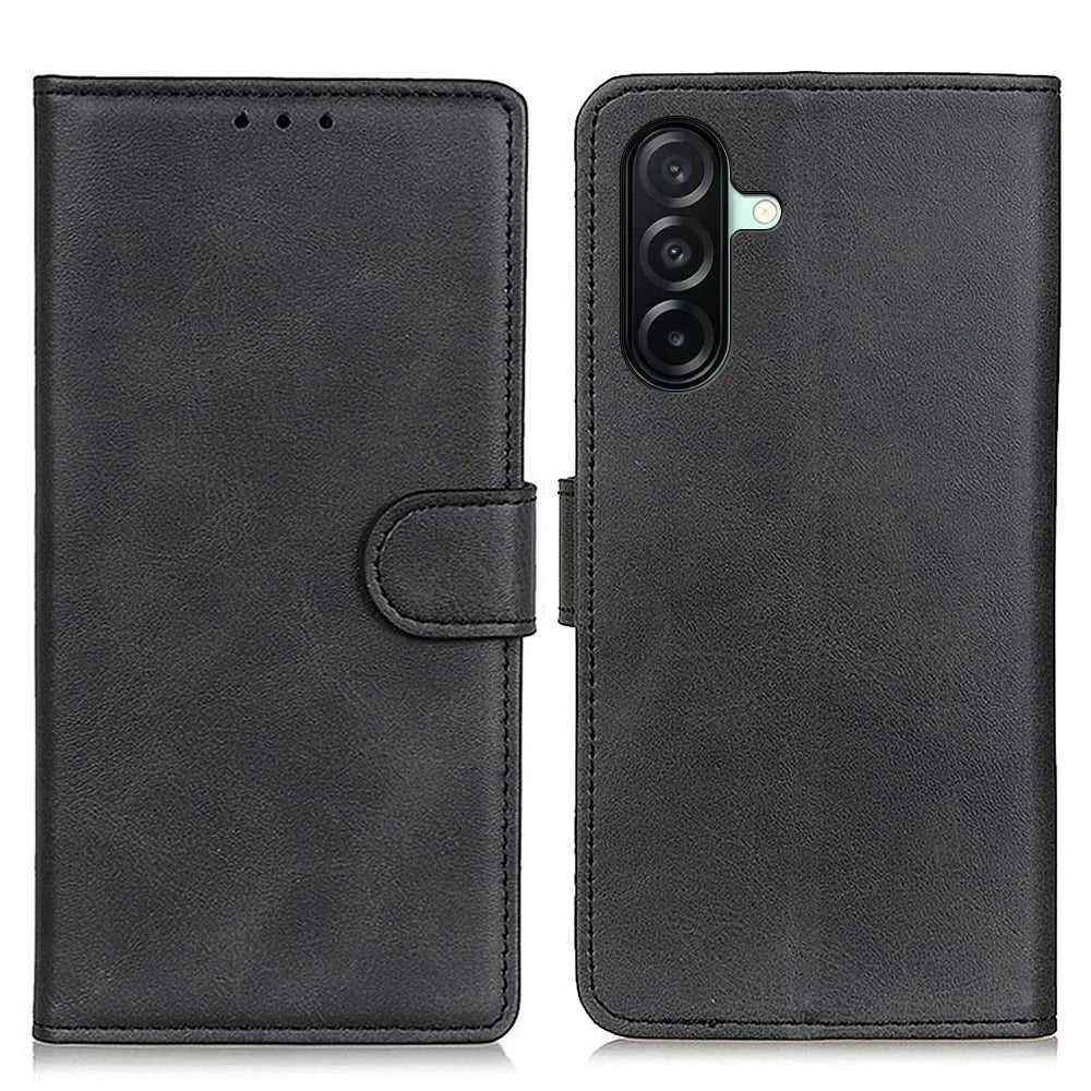 For Samsung Galaxy A27 5G Case Cowhide Texture Leather Wallet Stand Phone Cover - Black - 1