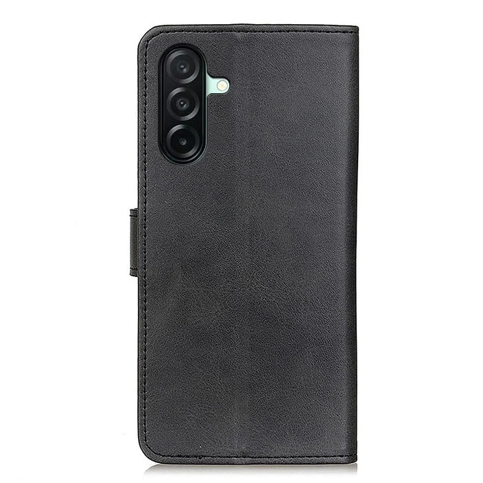 For Samsung Galaxy A27 5G Case Cowhide Texture Leather Wallet Stand Phone Cover - Black - 6