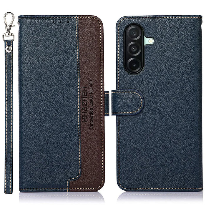 KHAZNEH For Samsung Galaxy A27 5G Case RFID Blocking Wallet Litchi Texture PU Leather Phone Cover with Strap - Blue - 1